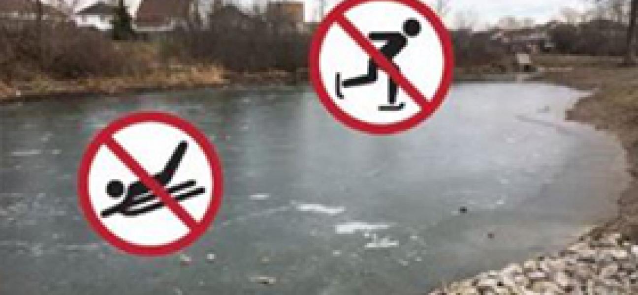 No Skating or sledding on a Storm Pond